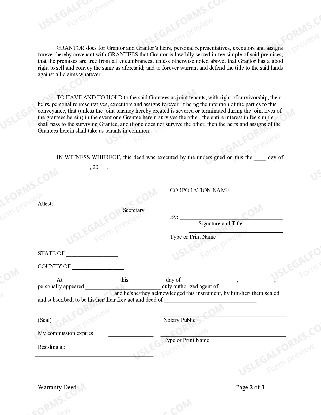 Preview Warranty Deed from Corporation to Husband and Wife
