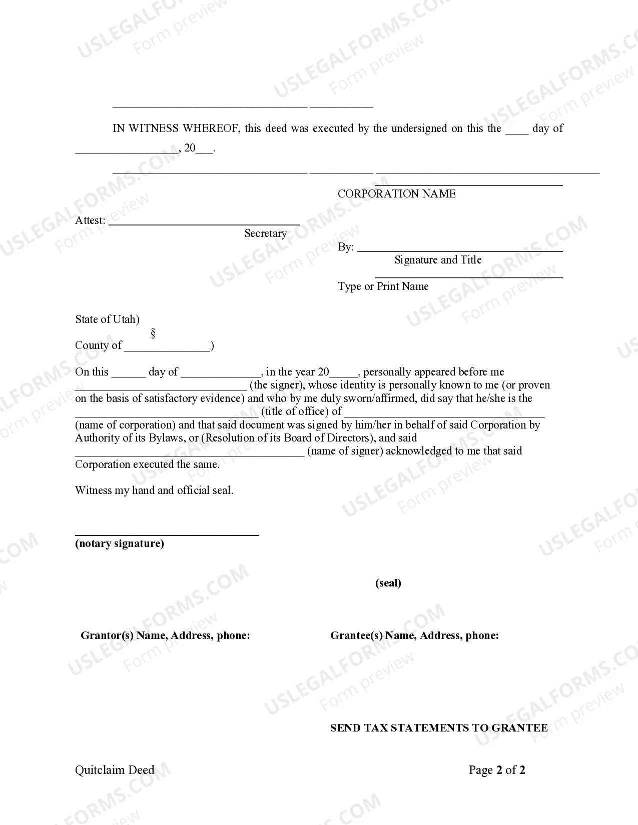 Preview Quitclaim Deed from Corporation to Individual