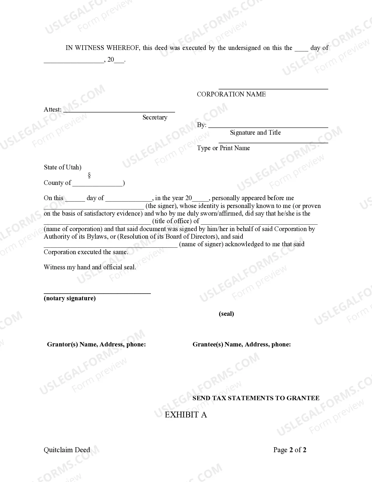 Preview Quitclaim Deed from Corporation to LLC