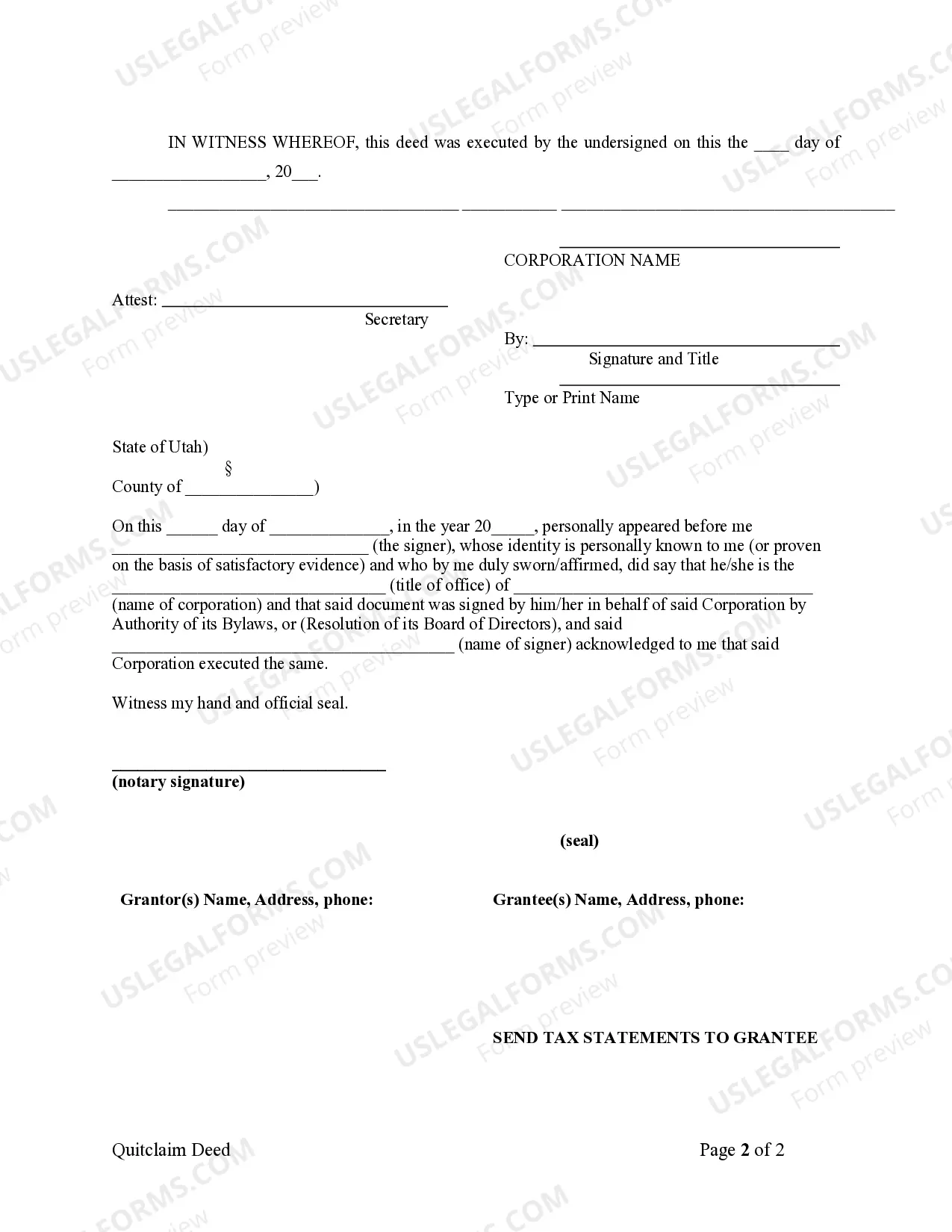 Preview Quitclaim Deed from Corporation to Corporation