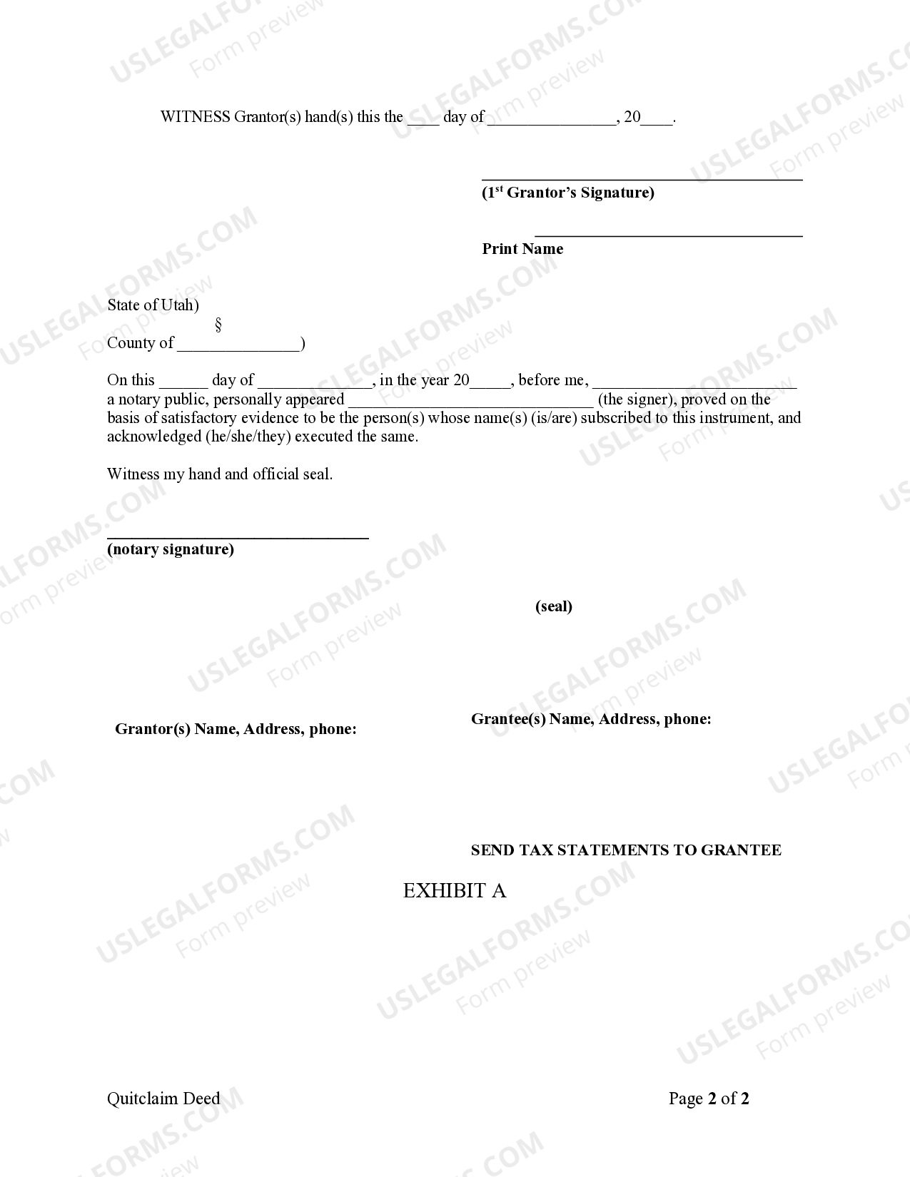 Utah Quitclaim Deed from Husband to Himself and Wife - Quitclaim Deed ...