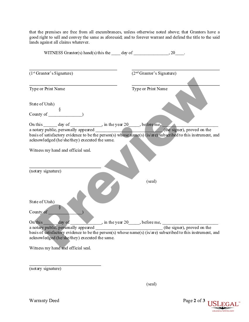 Provo Utah Warranty Deed From Husband And Wife To An Individual 