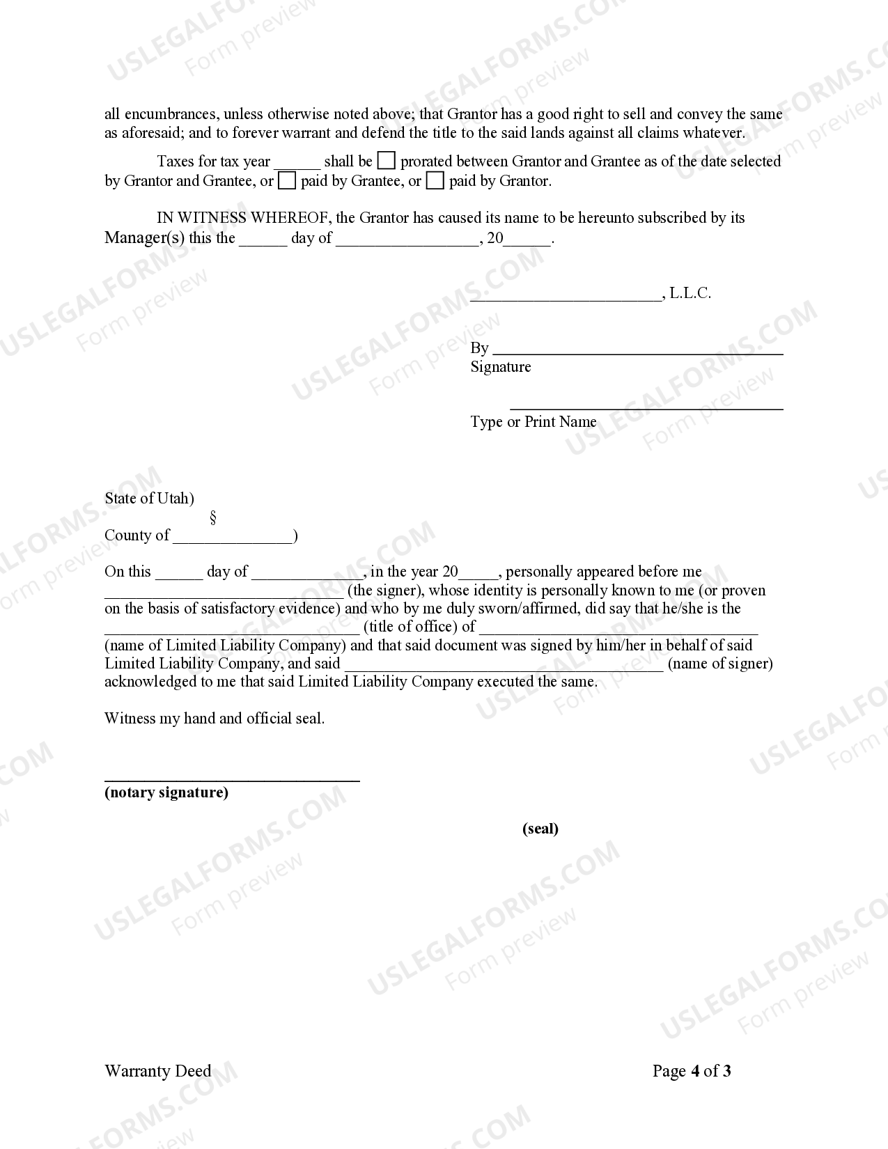 West Valley City Utah Warranty Deed Utah Special Warranty Deed US