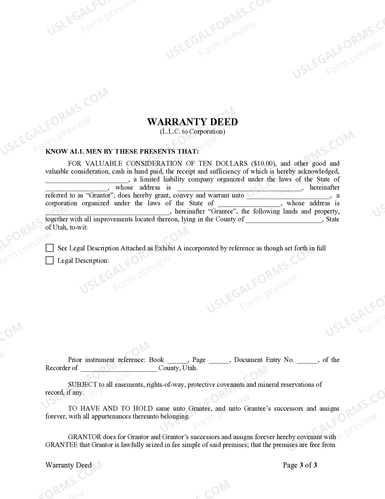 Preview Warranty Deed - Limited Liability Company to Corporation