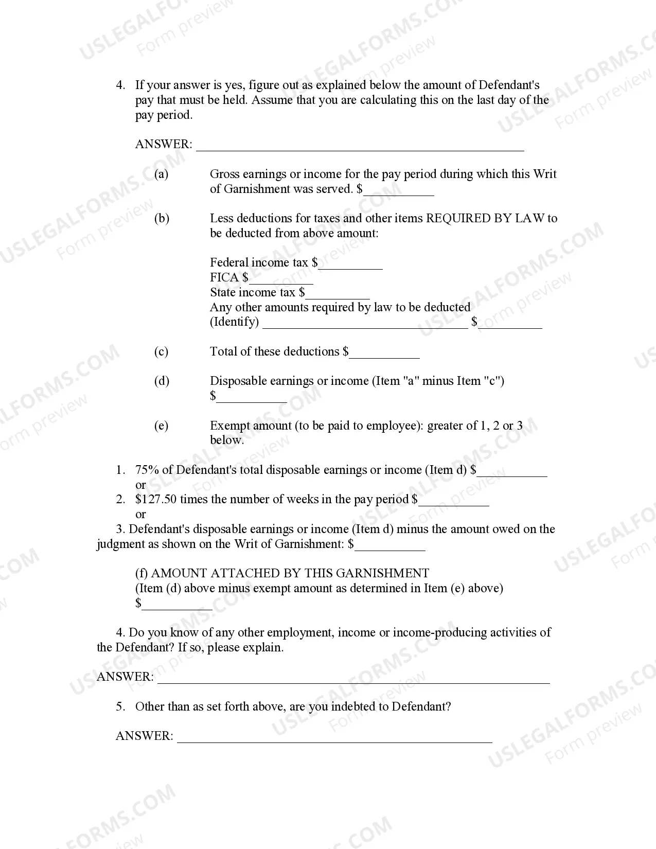 Preview Affidavit of Garnishee as to Continuing Garnishment - Wages