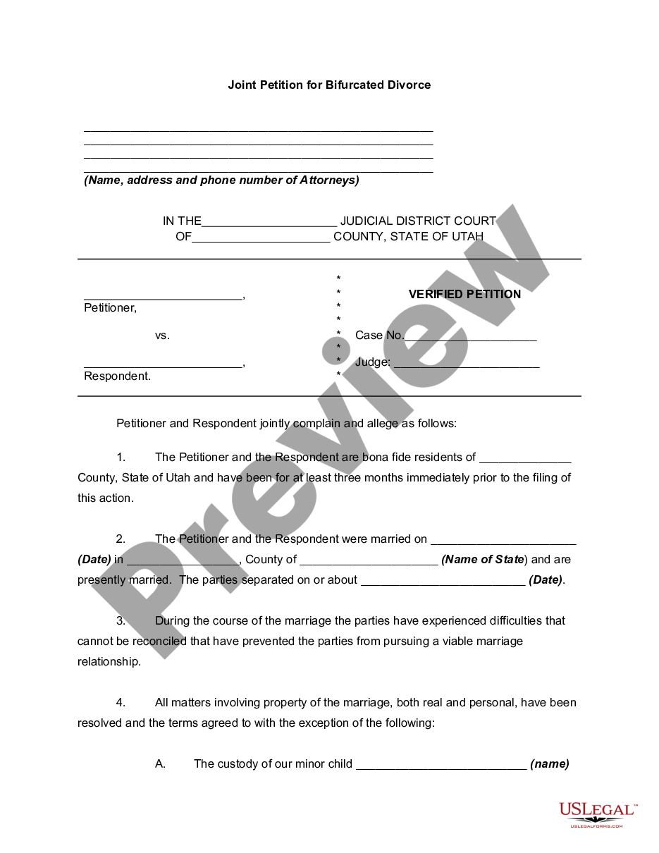 page 0 Joint Petition for Bifurcated Divorce - Bifurcation preview