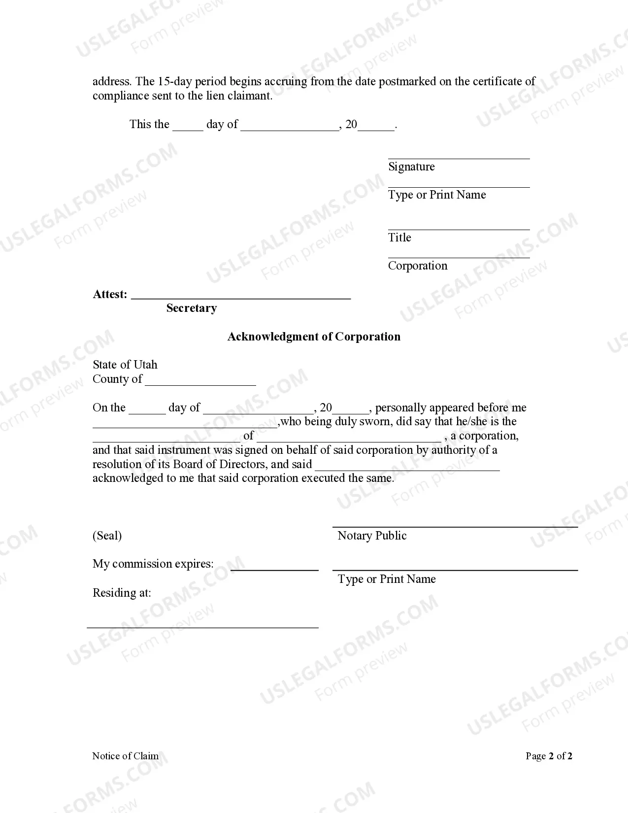 Preview Notice of Claim by Corporation