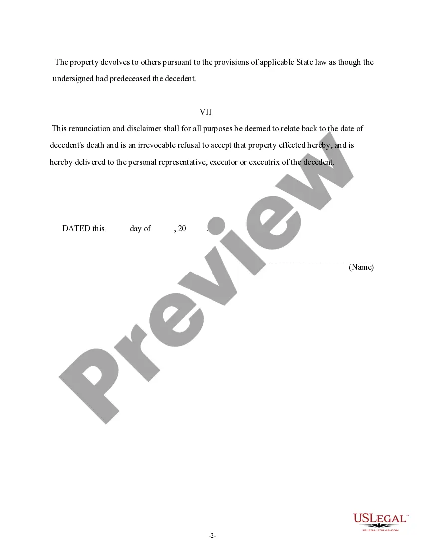Preview Renunciation And Disclaimer of Joint Tenant or Tenancy Interest
