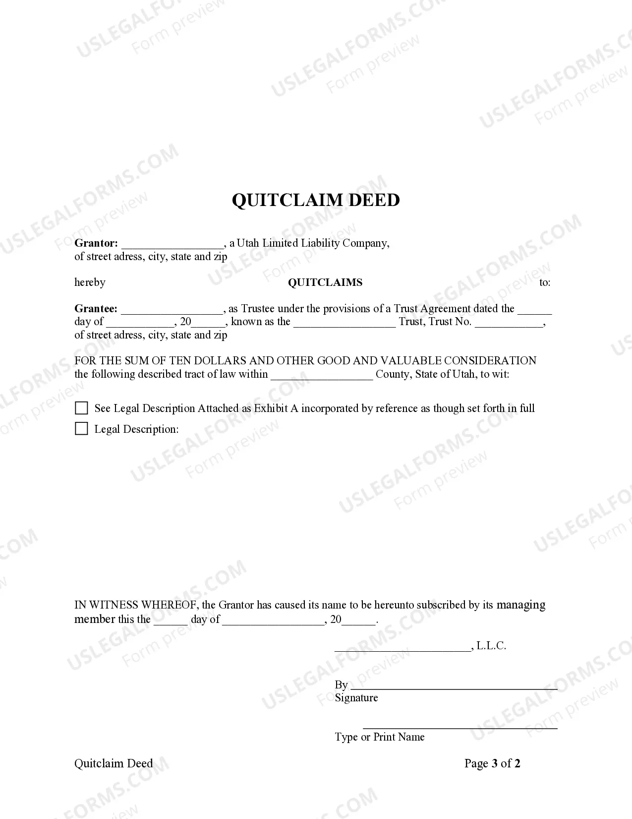 Preview Quitclaim Deed - Limited Liability Company to Trust