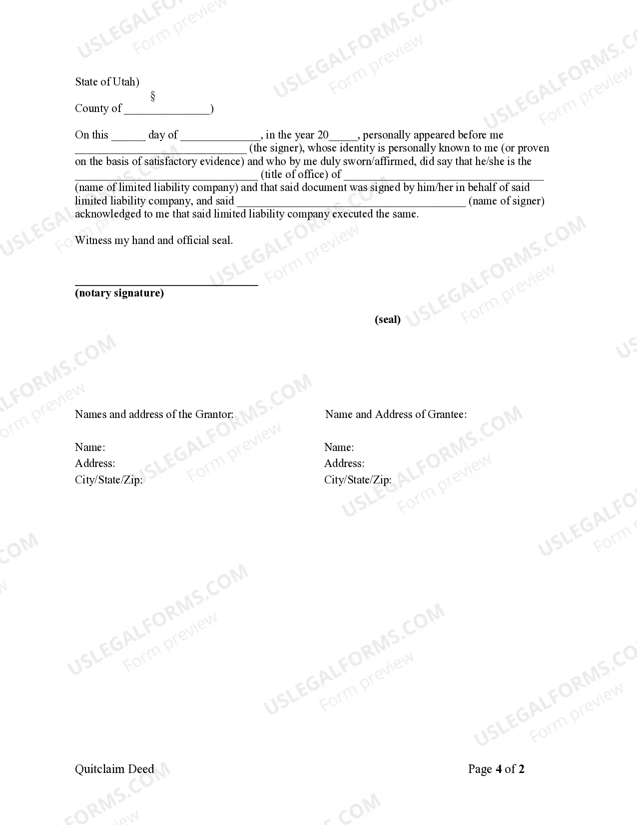 Preview Quitclaim Deed - Limited Liability Company to Trust