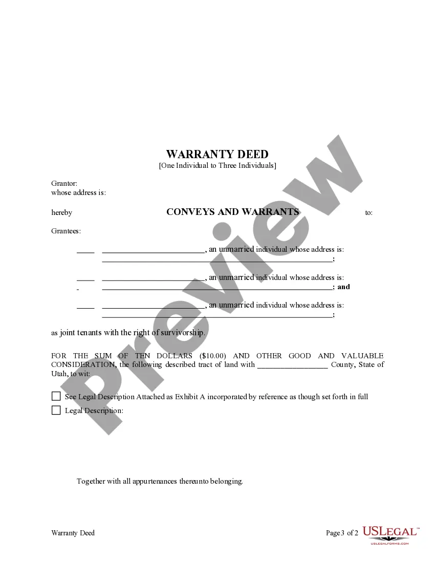 Preview Warranty Deed - One Individual to Three Individuals