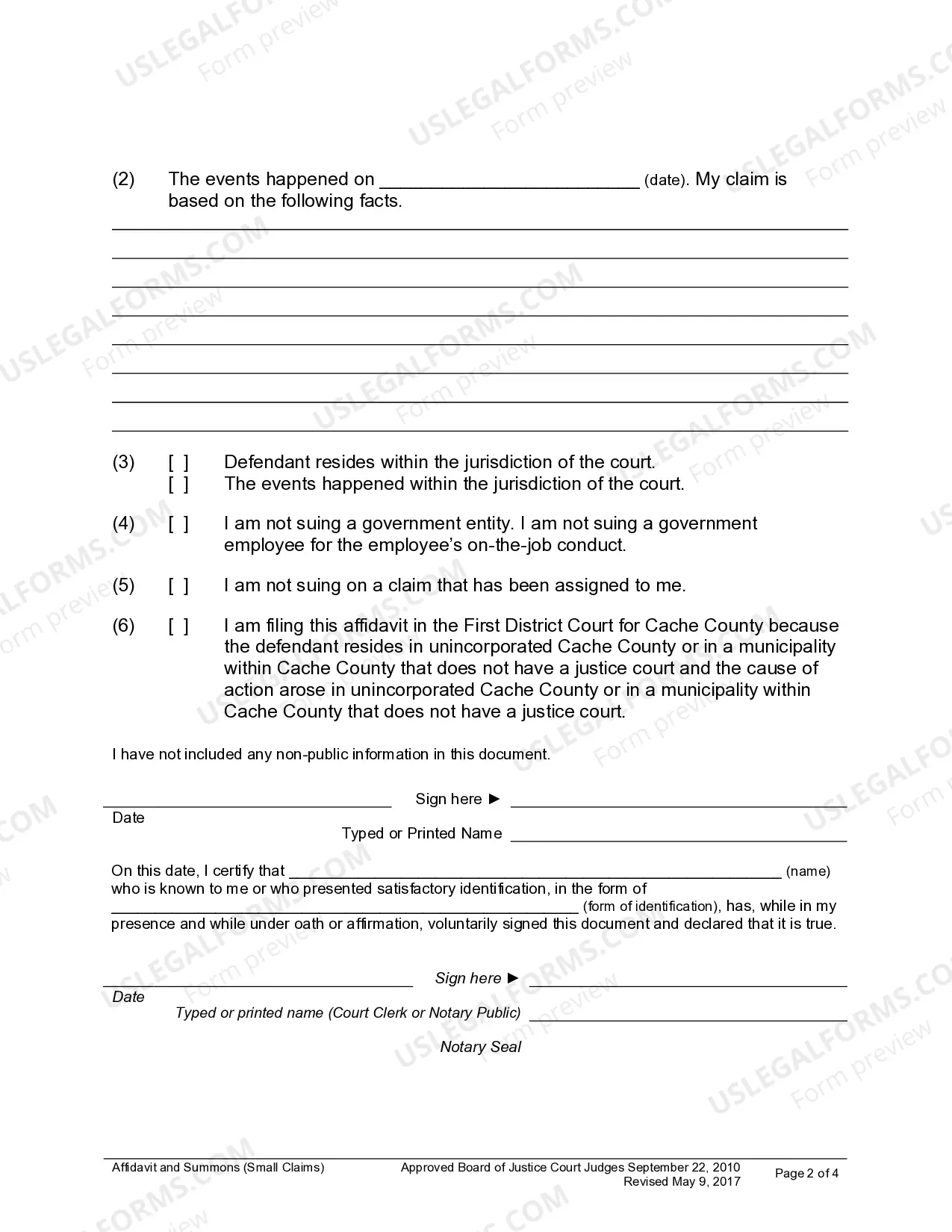 Preview Small Claims Affidavit and Summons