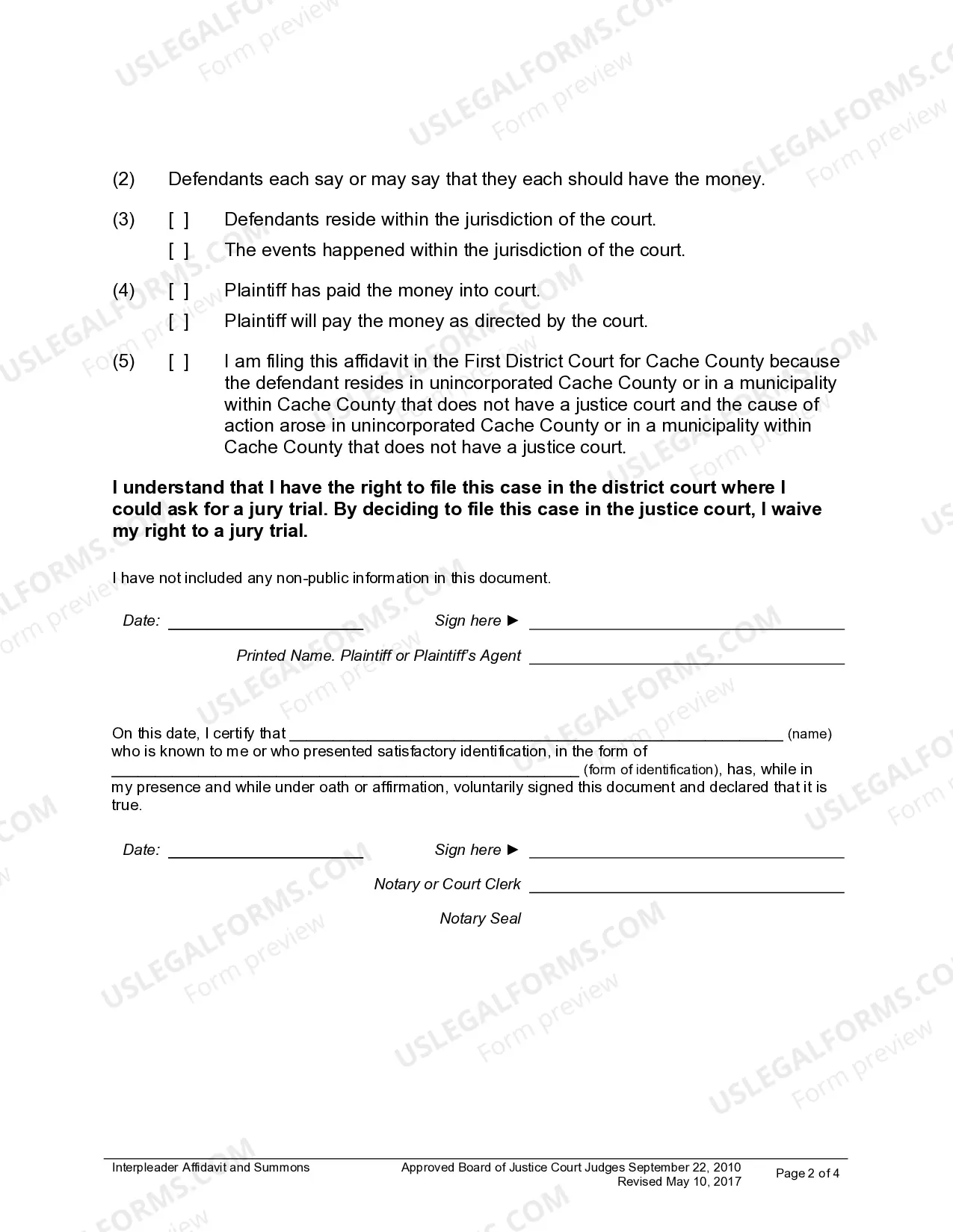 Preview Small Claims Interpleader Affidavit and Order