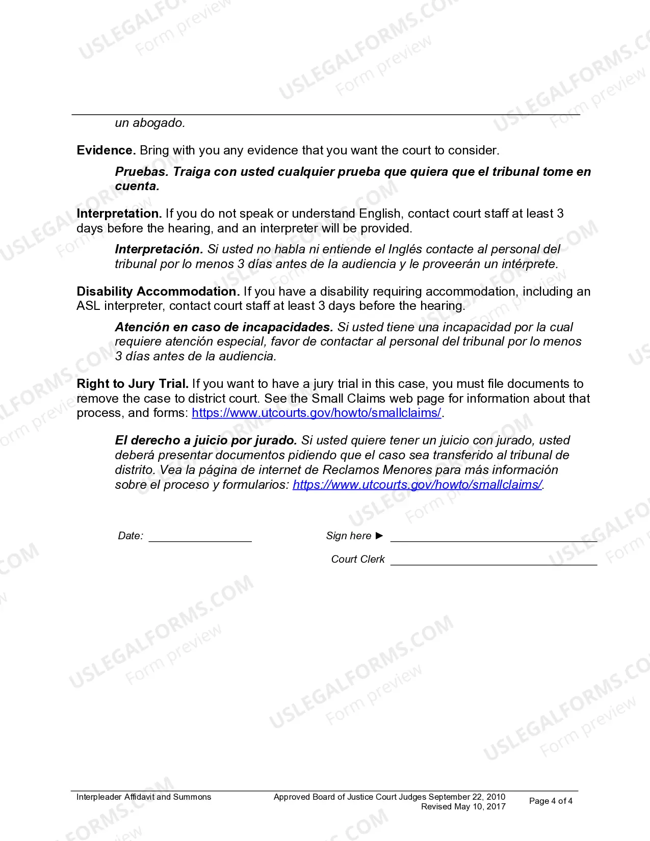 Preview Small Claims Interpleader Affidavit and Order