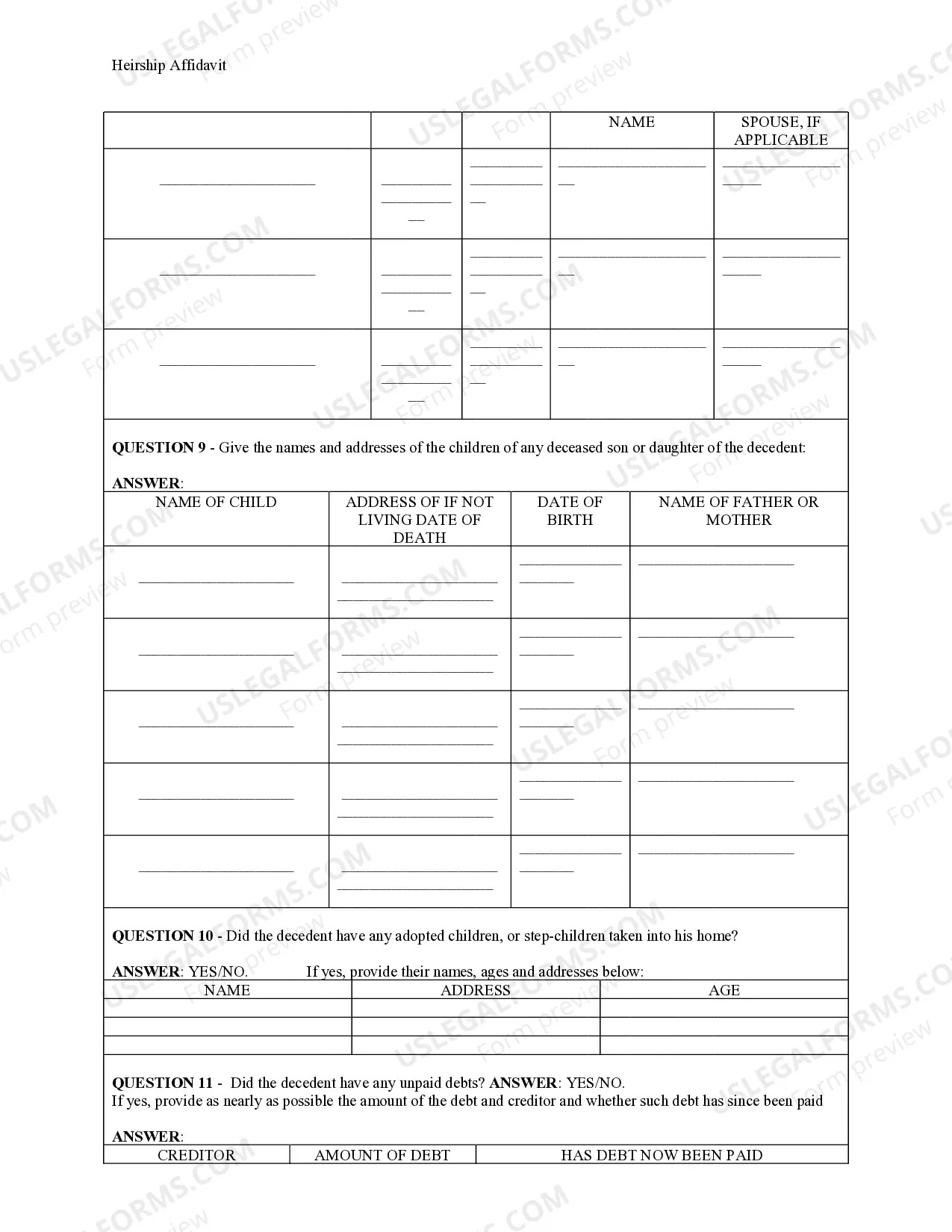 Preview Heirship Affidavit and Identity