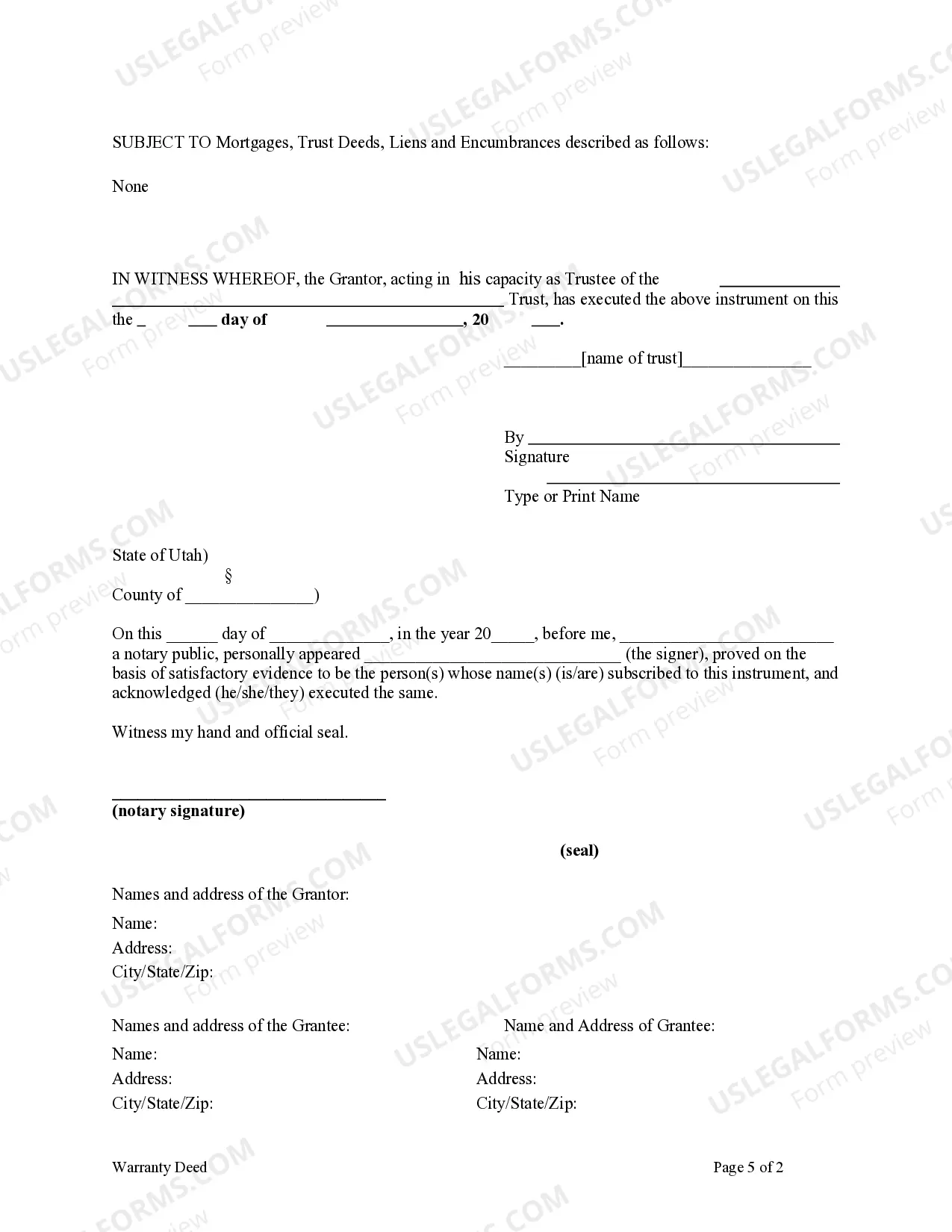 Preview Warranty Deed from a Trust to a Husband and Wife