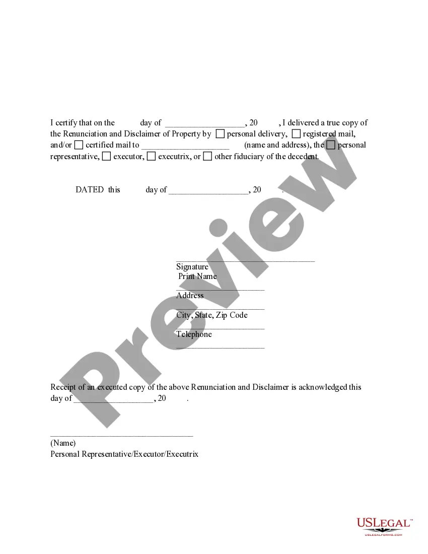 Preview Renunciation And Disclaimer of Real Property Interest