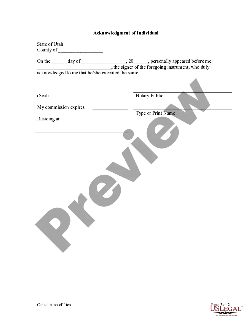 Preview Cancellation of Lien by Individual