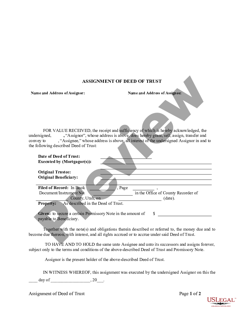 form Assignment of Deed of Trust by Corporate Mortgage Holder preview