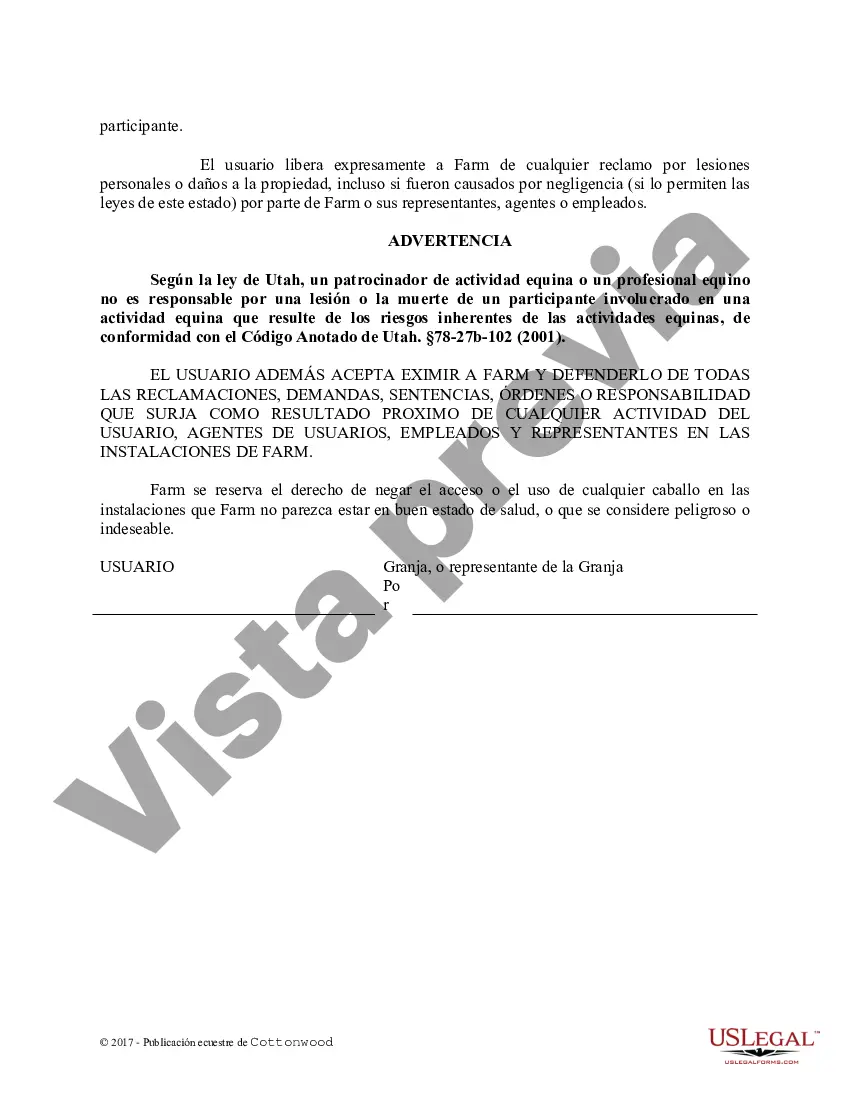 Preview Acuerdo de liberación de instalaciones - Espectáculo o clínica - Formularios equinos de caballos