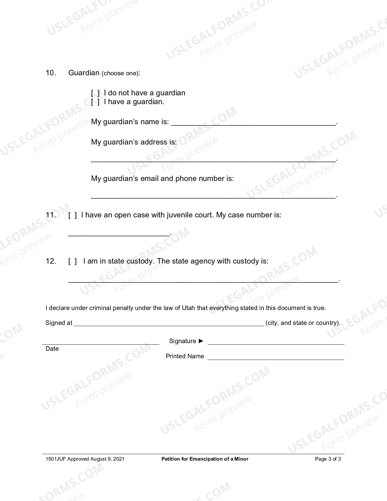 Preview Petition for Emancipation of a Minor