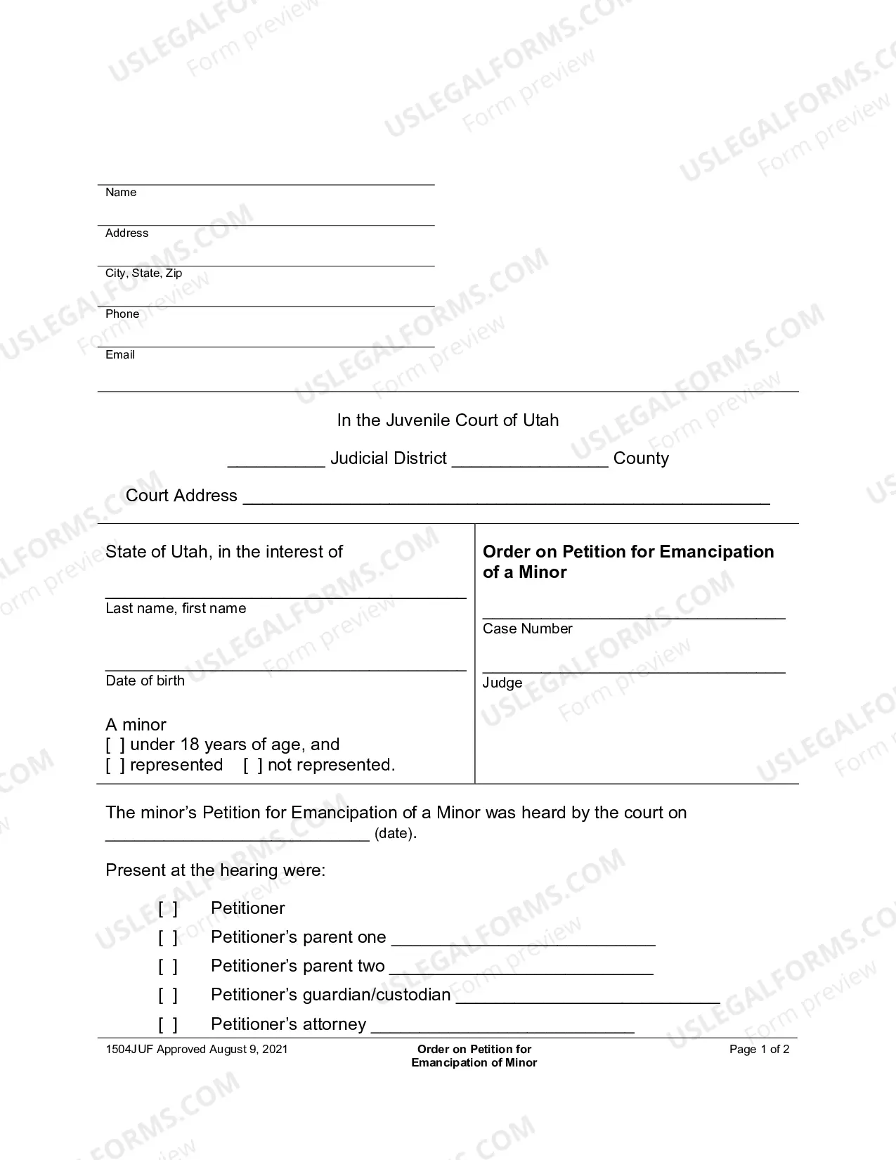 Preview Order on Petition for Declaration of Emancipation of a Minor