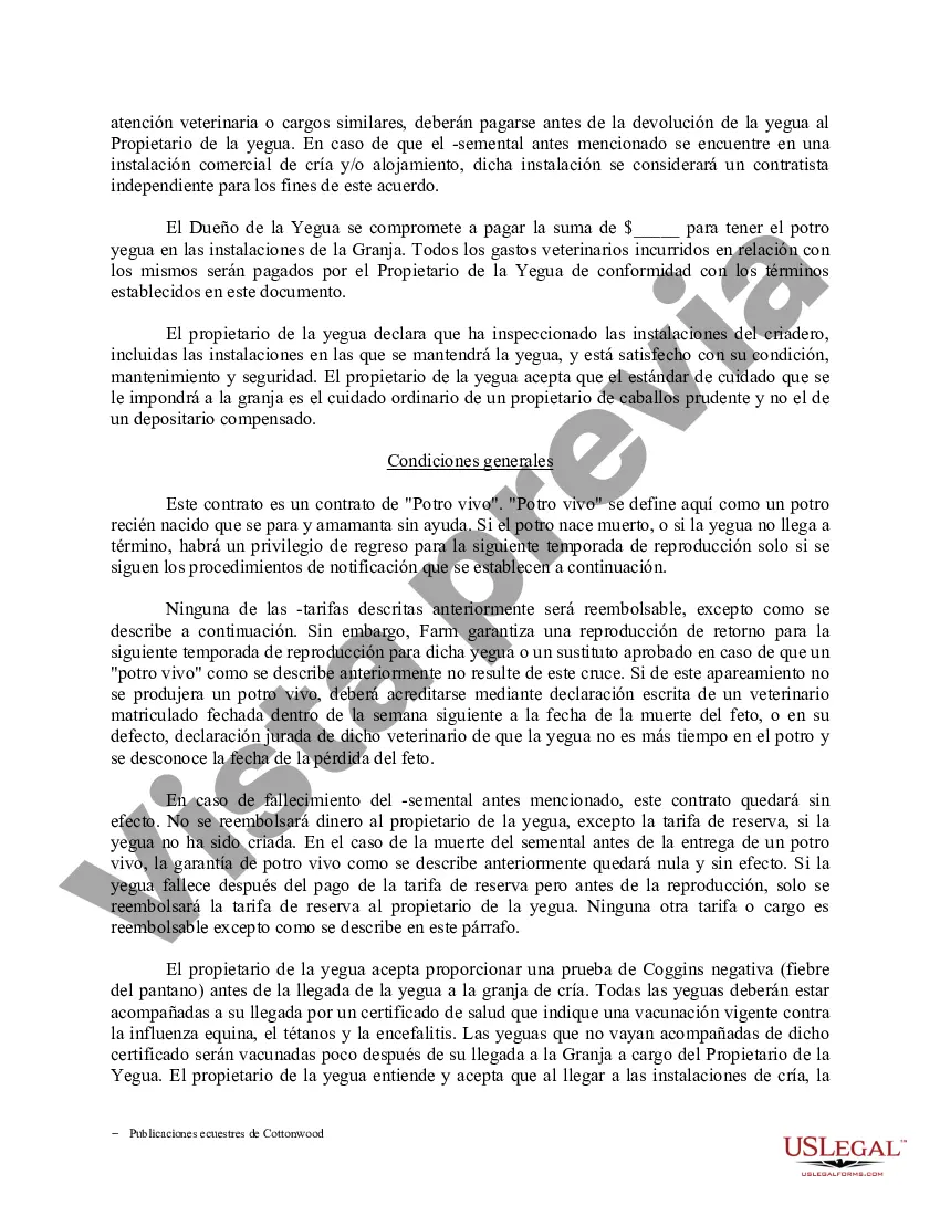 Preview Contrato de servicio de semental - Formularios equinos de caballos