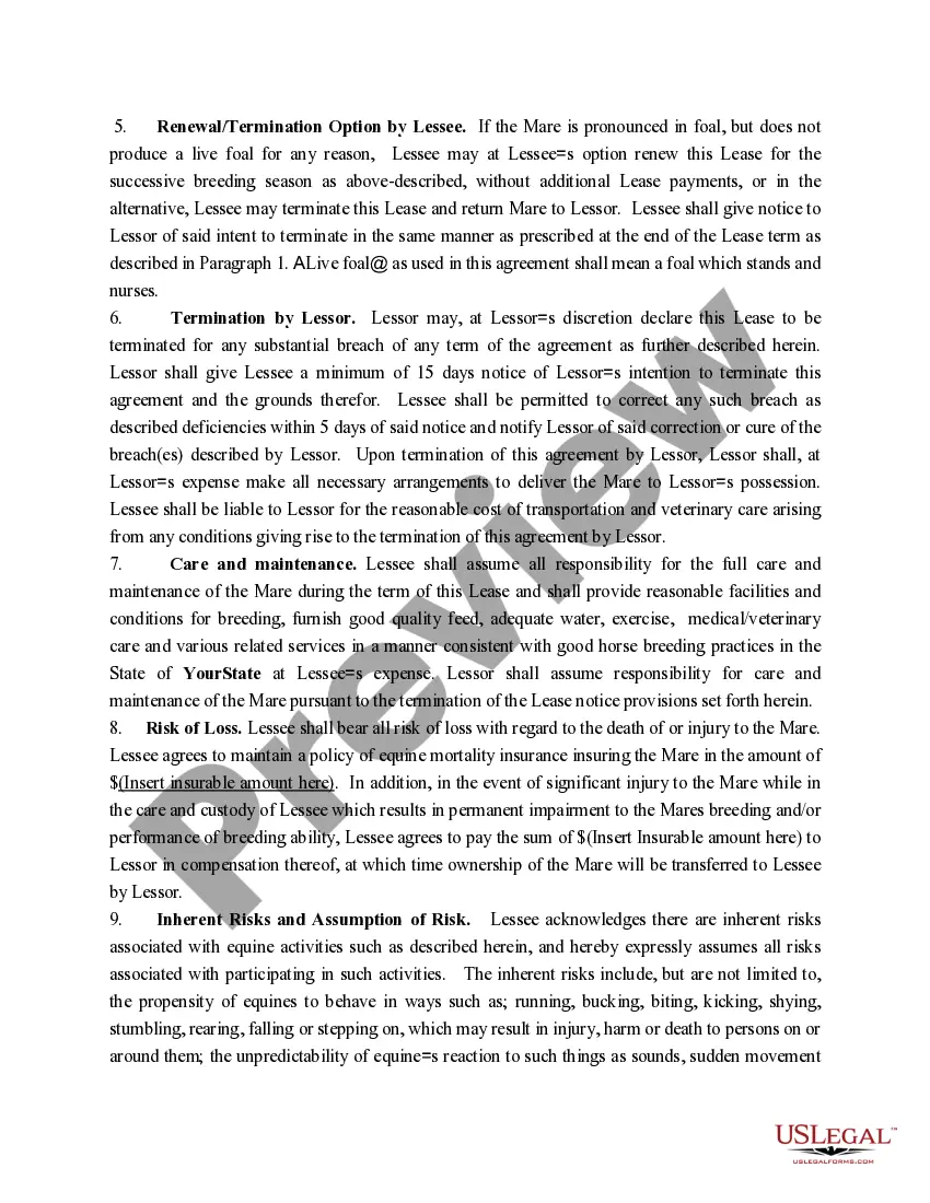 Preview Utah Brood Mare Lease Agreement