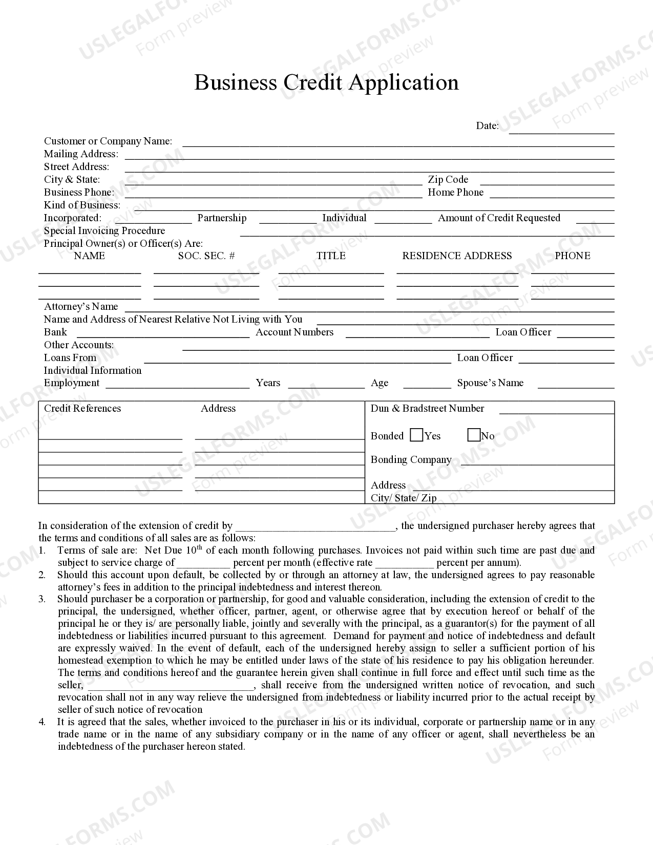 Utah Business Credit Application Small Business Credit Application