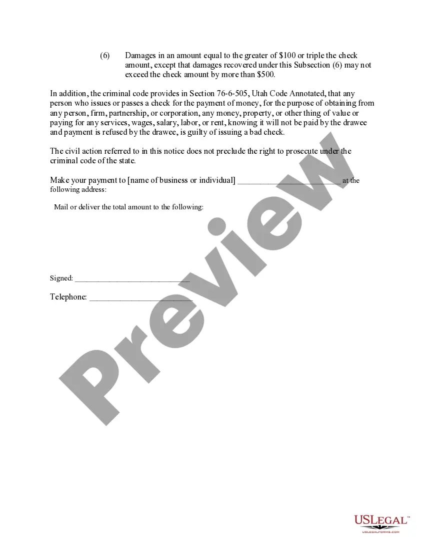 Preview Notice of Dishonored Check - Criminal - Keywords: bad check, bounced check