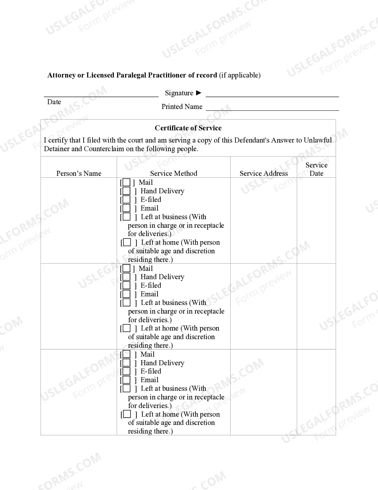 Preview Utah Defendant's Answer to Unlawful Detainer