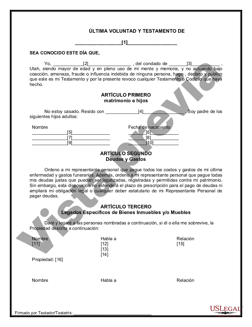 Preview Paquete de Testamentos Mutuos de Últimas Voluntades y Testamentos para Personas Solteras que conviven con Hijos Adultos