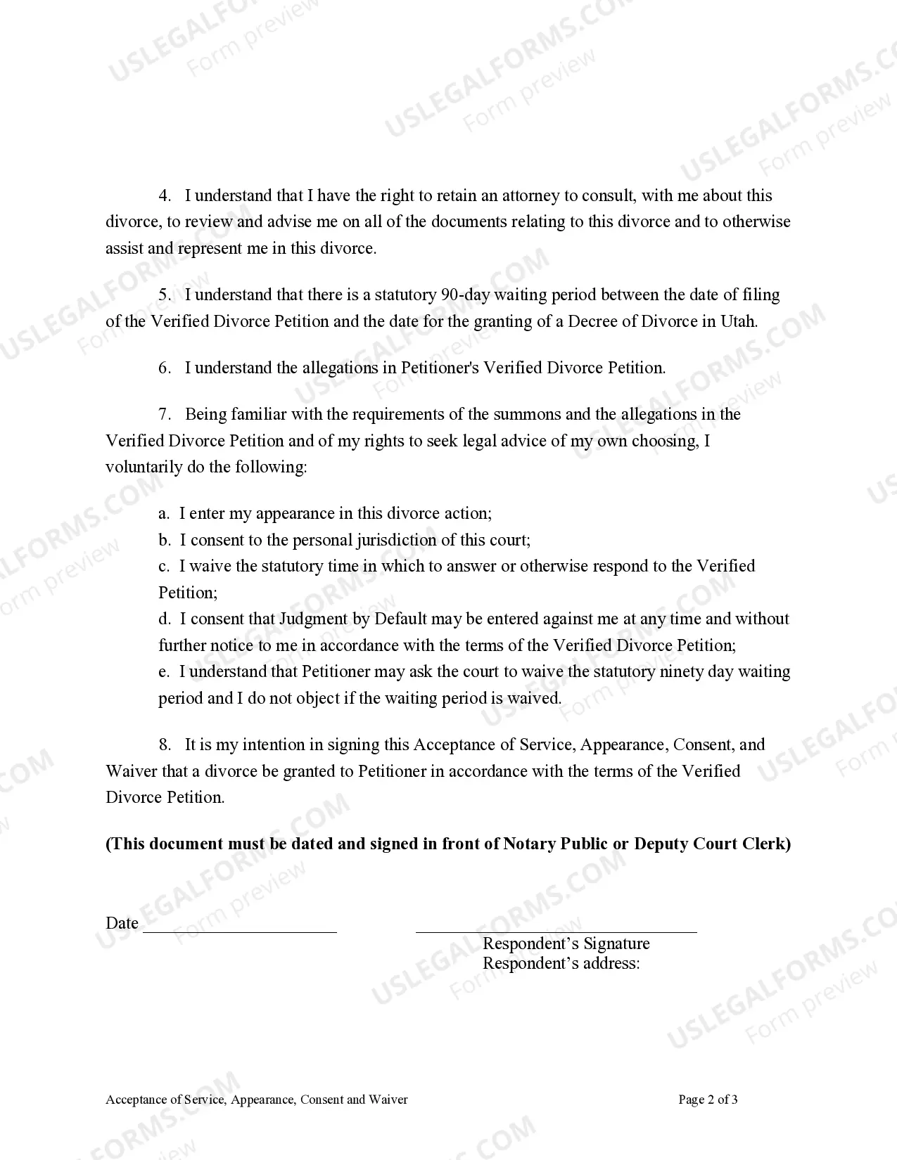 Preview Acceptance of Service, Waiver and Consent