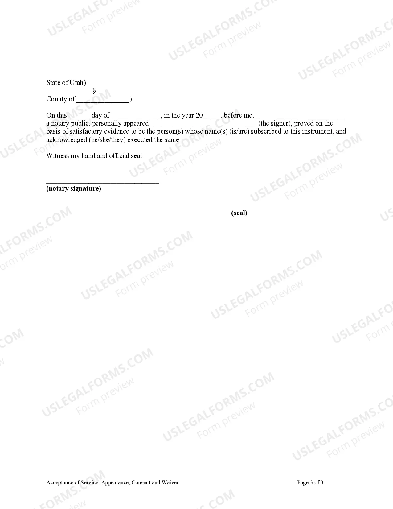 Preview Acceptance of Service, Waiver and Consent