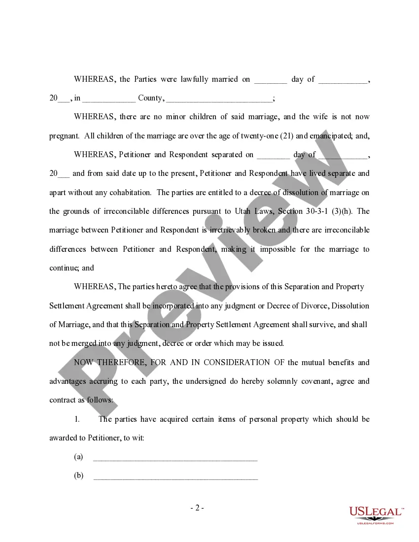 Preview Marital Domestic Separation and Property Settlement Agreement Adult Children