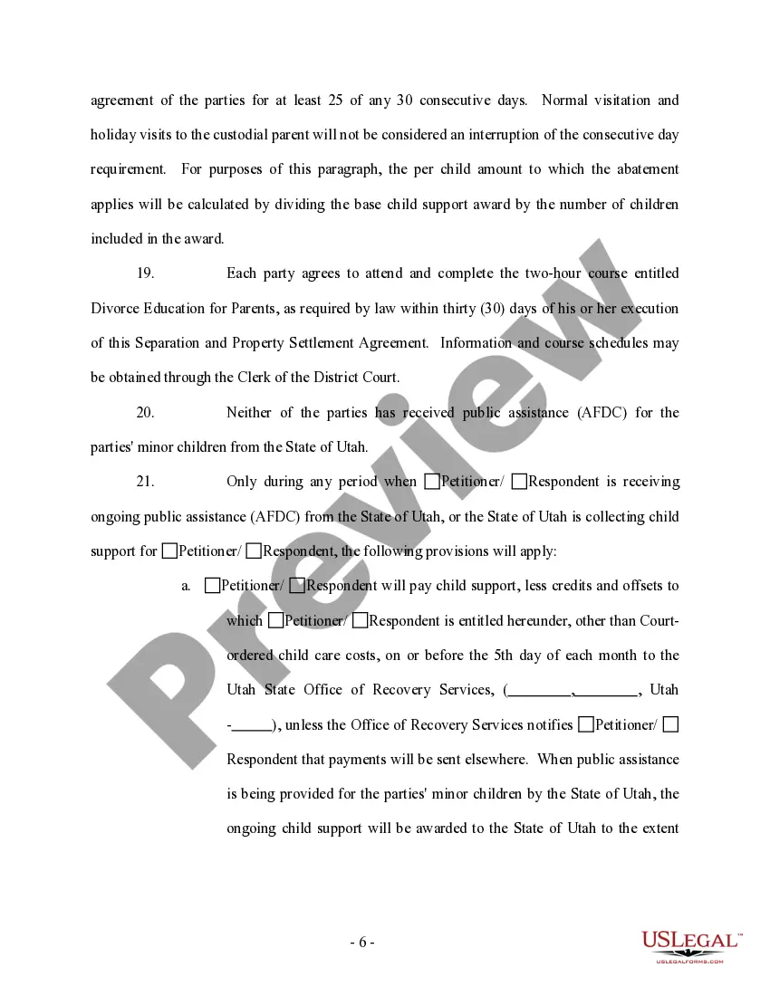 Preview Separation and Property Settlement Agreement