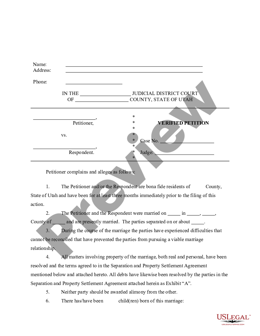 utah verified petition for divorce with minor children us legal forms