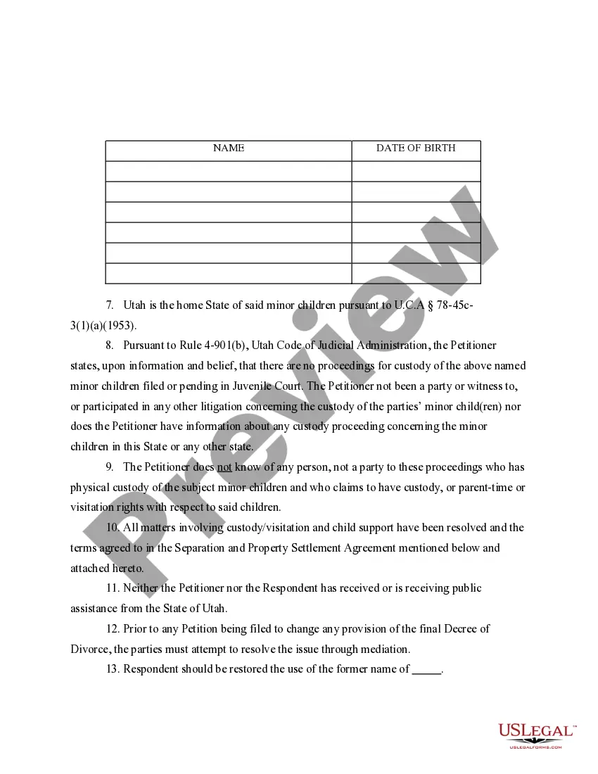 Get Verified Petition for Divorce - With minor children Preview Verified Petition for Divorce - With minor children