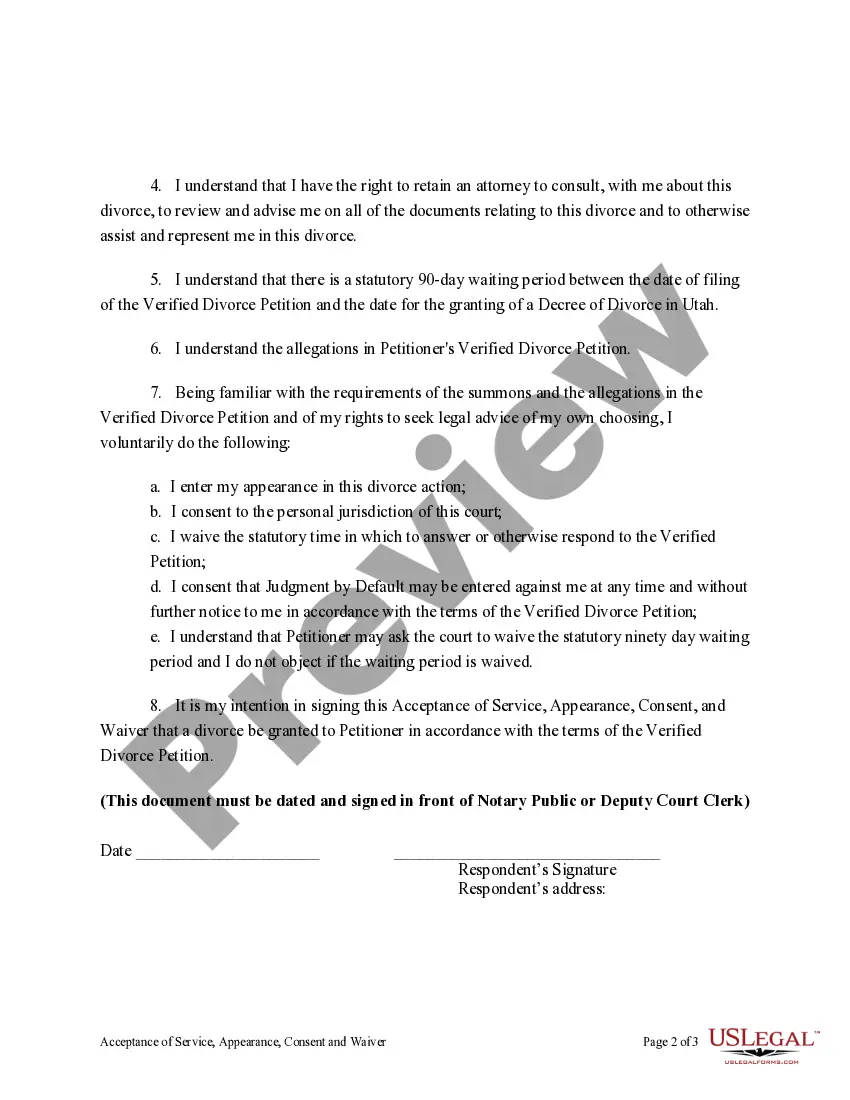 Preview Acceptance of Service, Appearance, Consent and Waiver