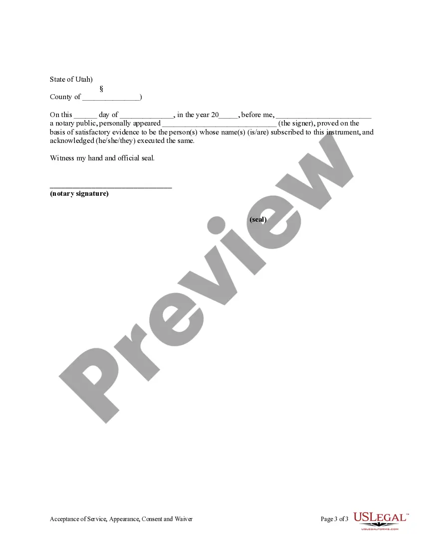 Preview Acceptance of Service, Appearance, Consent and Waiver