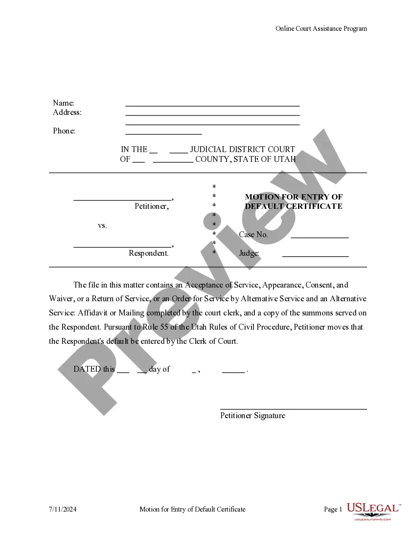 Preview Motion for Entry of Default Certificate