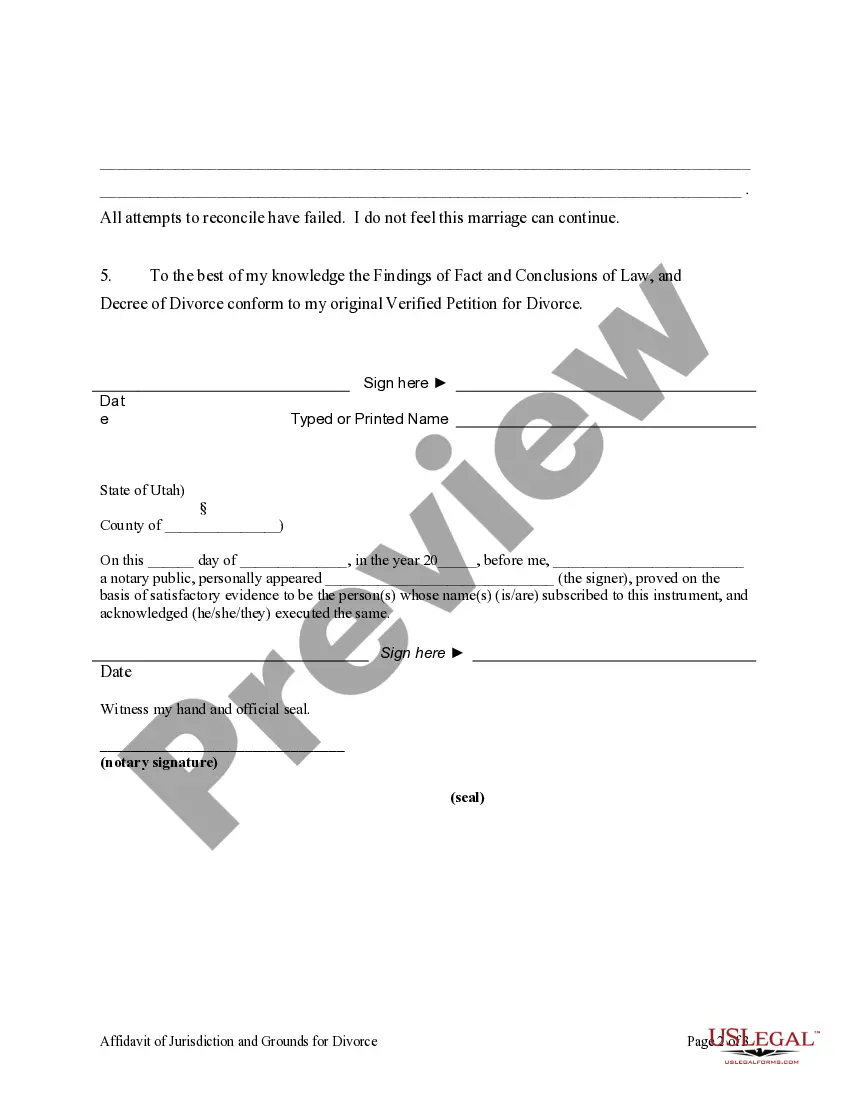Preview Petitioner's Affidavit of Jurisdiction and Grounds for Divorce