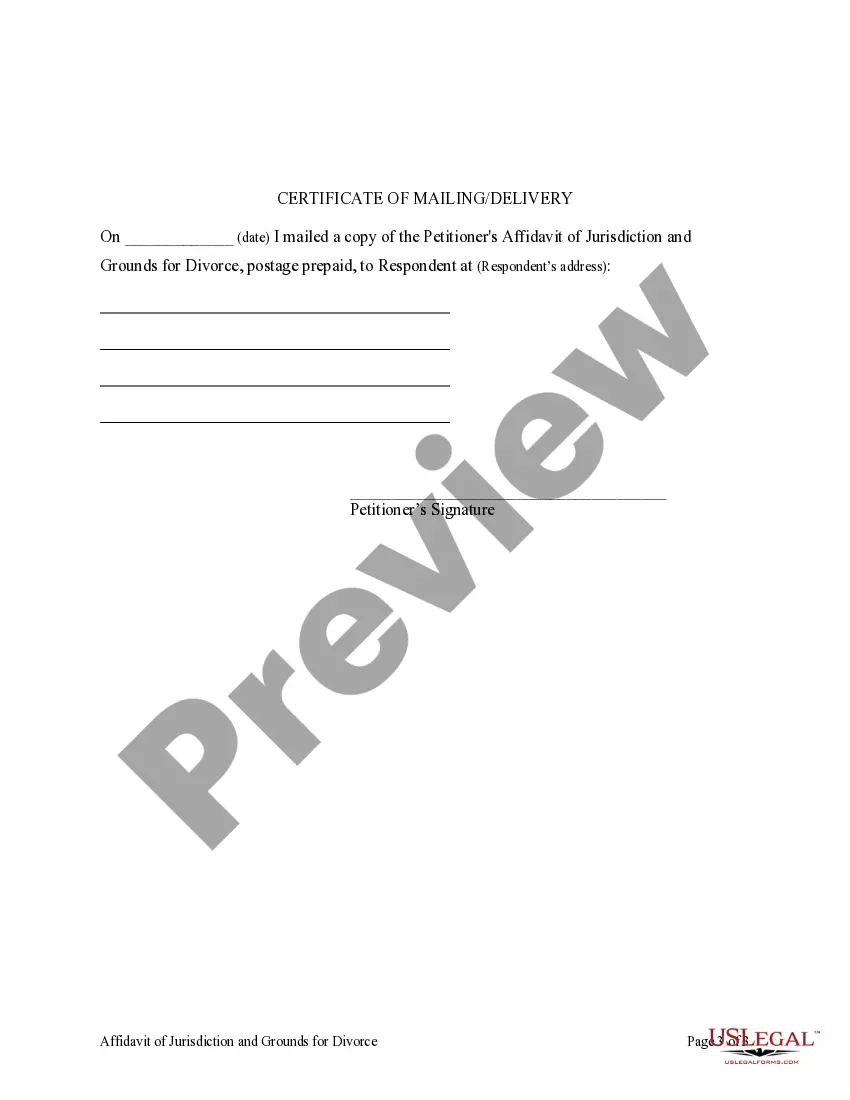 Preview Petitioner's Affidavit of Jurisdiction and Grounds for Divorce