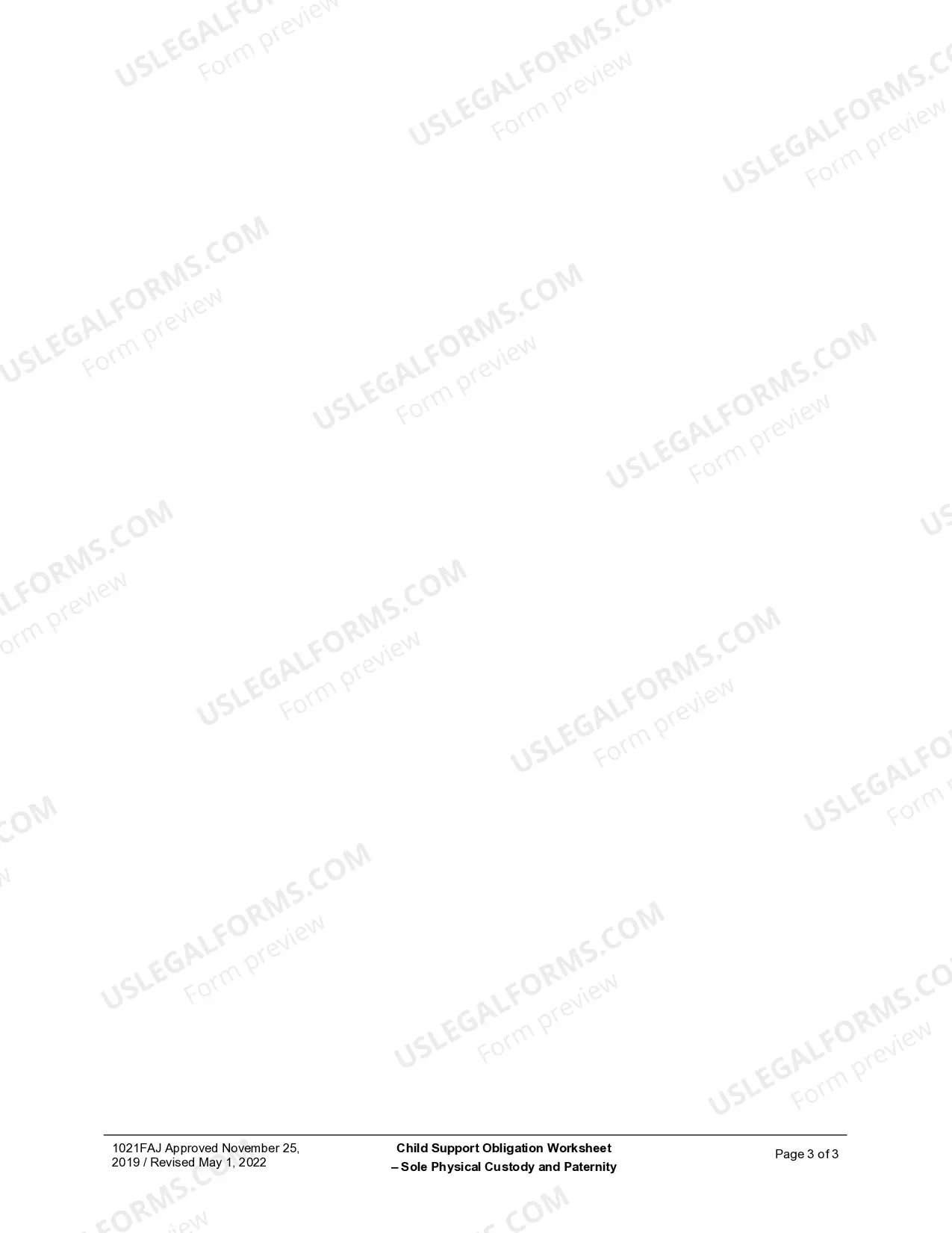 Preview Child Support Obligation Worksheet for Sole Custody