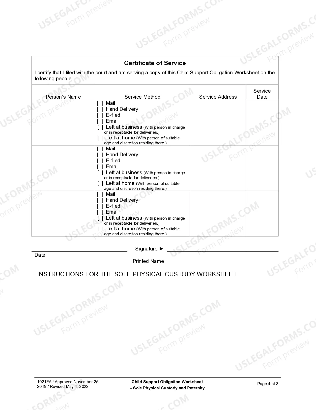 Preview Child Support Obligation Worksheet for Sole Custody