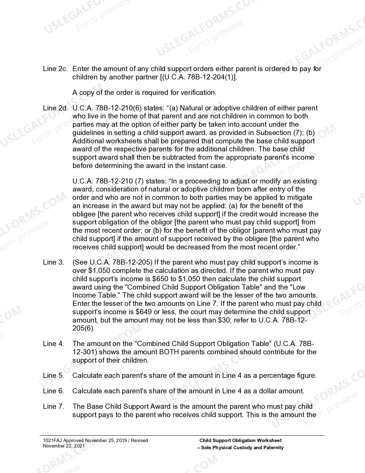 Preview Child Support Obligation Worksheet for Sole Custody