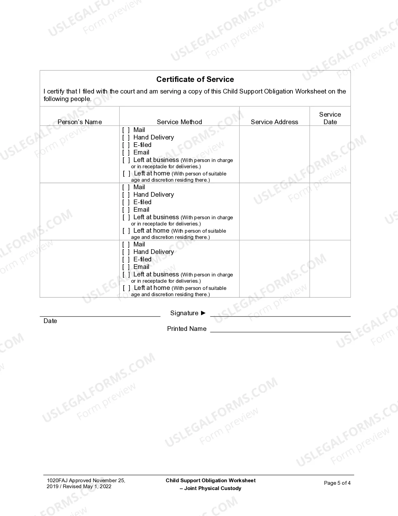 Preview Child Support Obligation Worksheet for Joint Custody