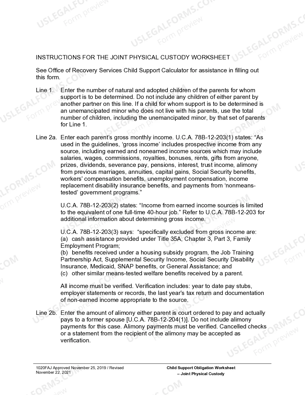 Preview Child Support Obligation Worksheet for Joint Custody