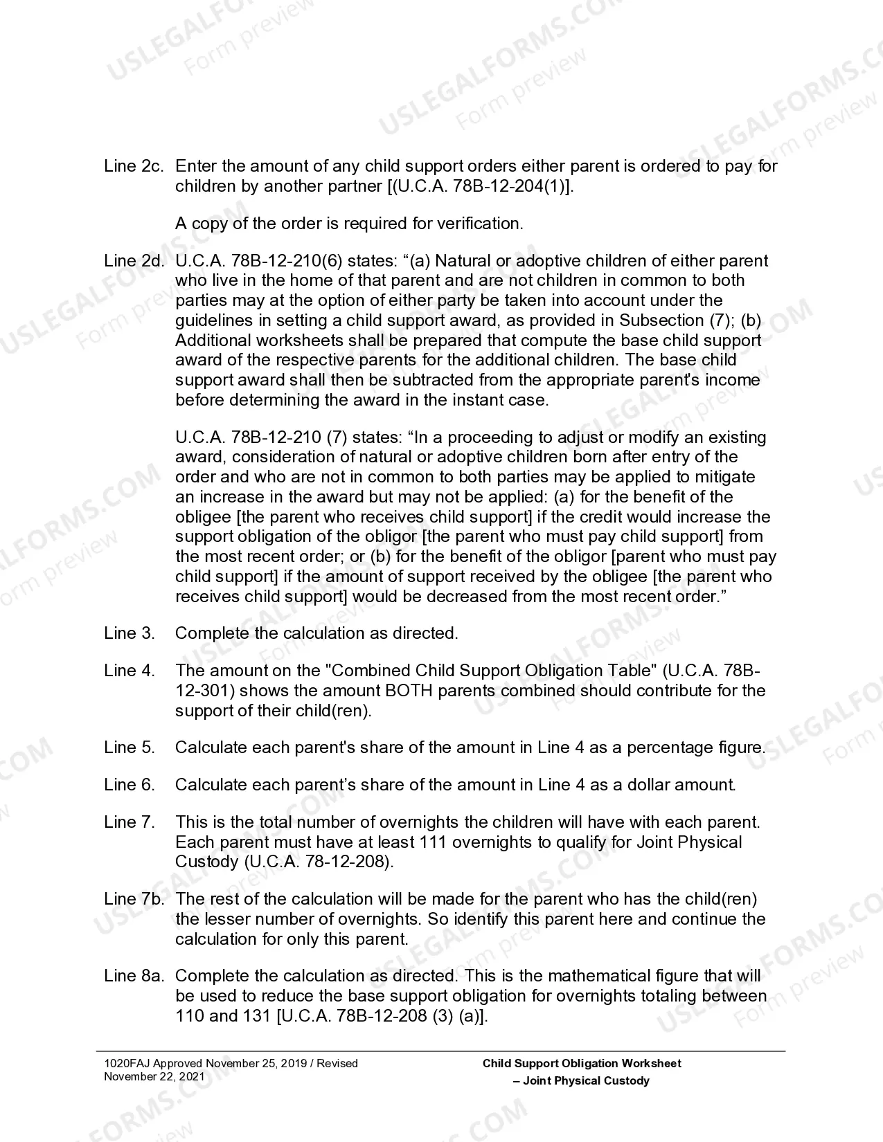 Preview Child Support Obligation Worksheet for Joint Custody