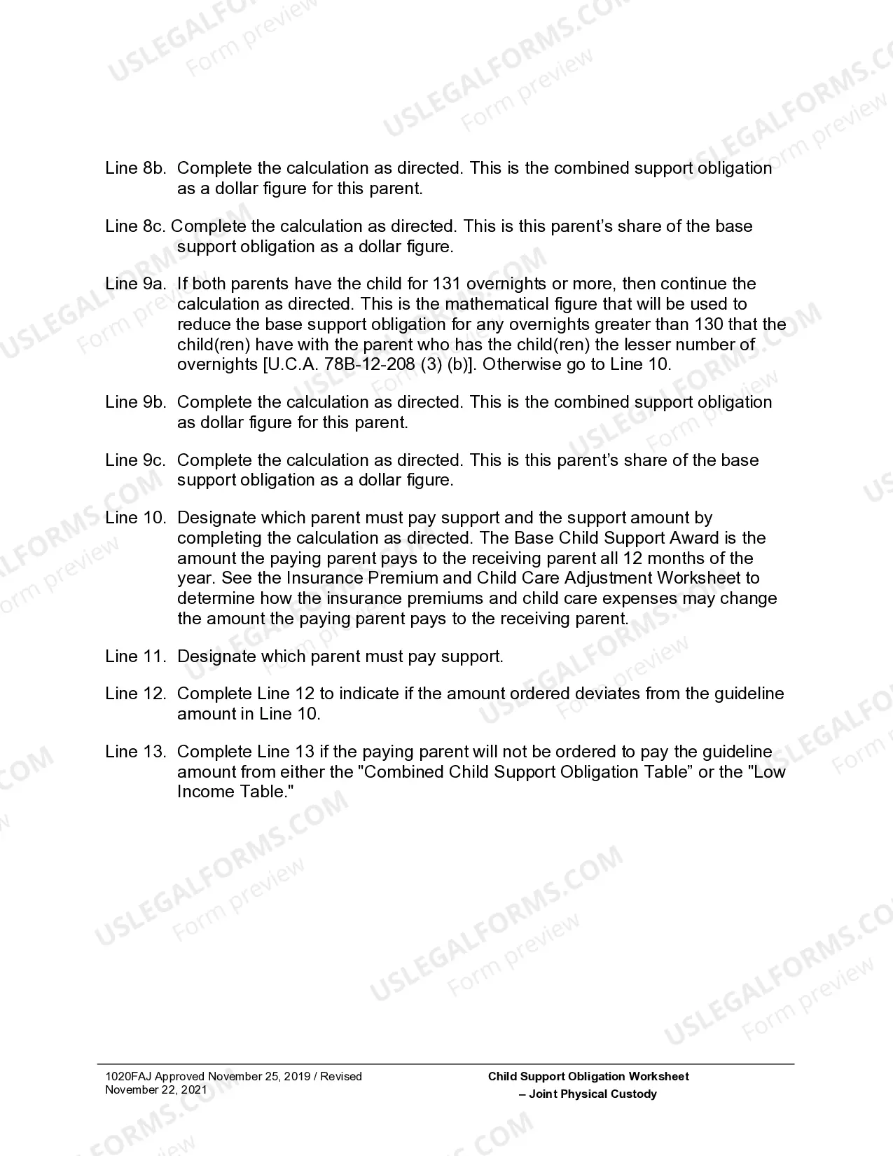 Preview Child Support Obligation Worksheet for Joint Custody
